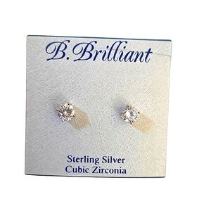B Brilliant Sterling‎ Silver Cubic Zirconia Stud Earrings NWT